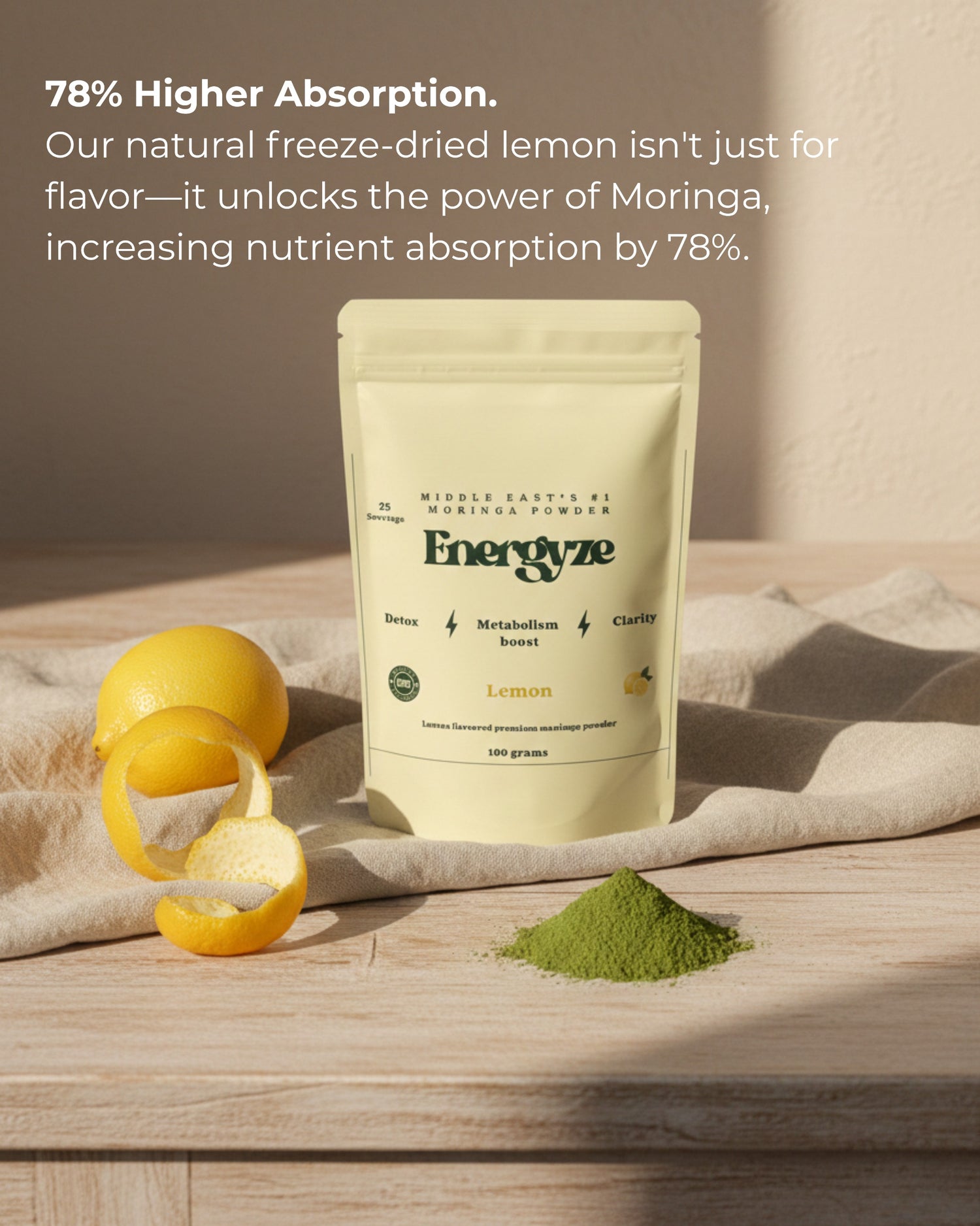 Energyze™ Indian Moringa Lemon Flavored - 100grams